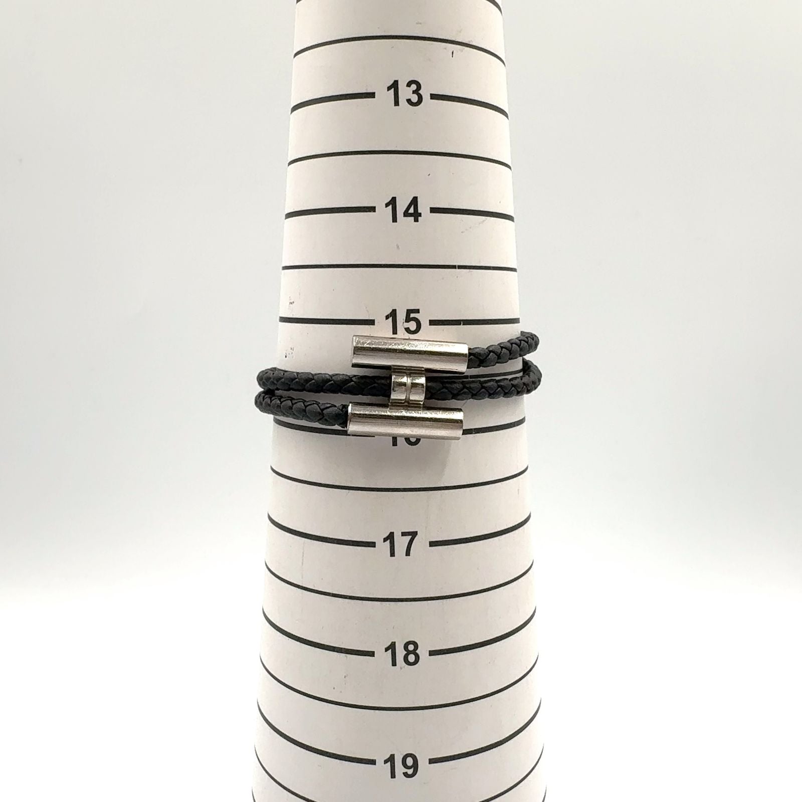 Hermes Tresse Leather Metal Silver Black Bracelet — view 7