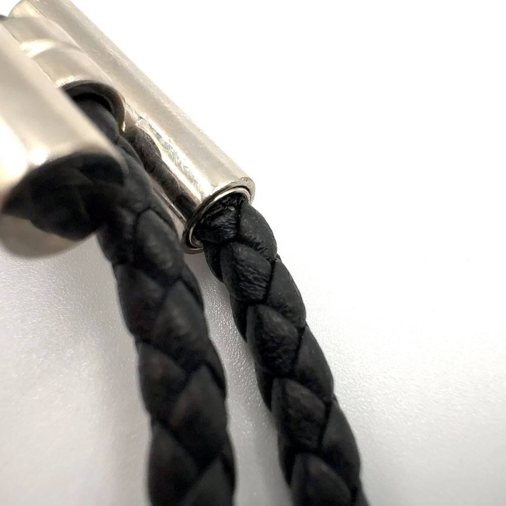 Hermes Tresse Leather Metal Silver Black Bracelet — view 5