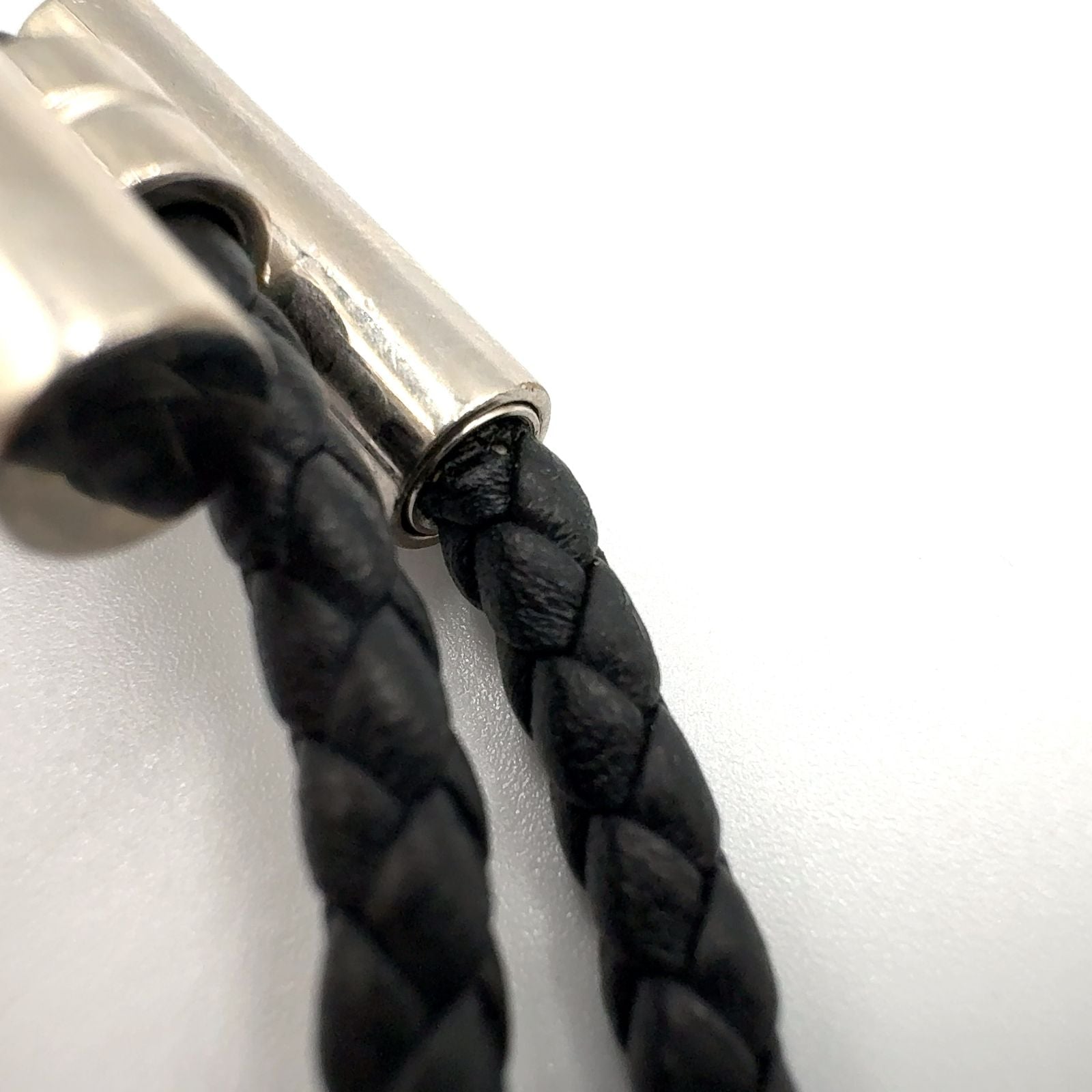 Hermes Tresse Leather Metal Silver Black Bracelet — view 5
