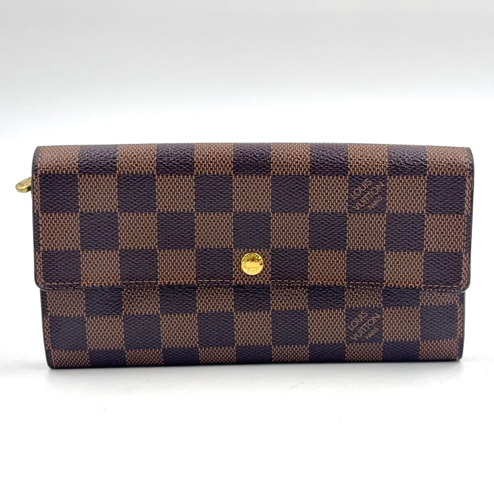 Louis Vuitton Portefeuille Sarah Damier Ebene Initialstamp Can Be Leather Brown