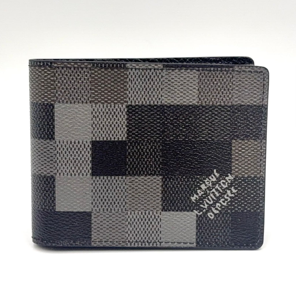 Louis Vuitton Portefeuille Calf Correspondence Leather Black Bi Foldwallet