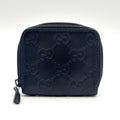 Gucci GG Coin Case Leather Black Wallet Silver