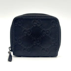 Gucci GG Coin Case Leather Black Wallet Silver