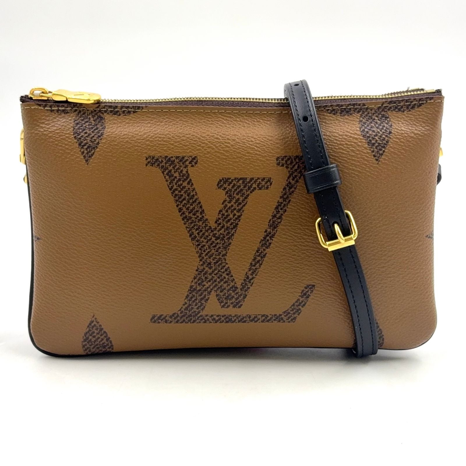 Louis Vuitton Pochette Zip Monogram Giant Reverse Leather Brown Black Shoulder