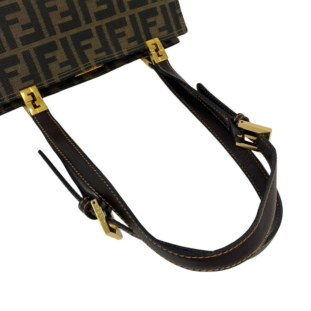Fendi Vintage Zucca FF Logo Canvas Leather Shoulder Bag Brown — view 4