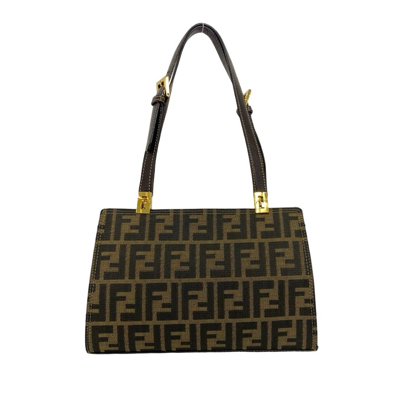 Fendi Vintage Zucca FF Logo Canvas Leather Shoulder Bag Brown — view 3