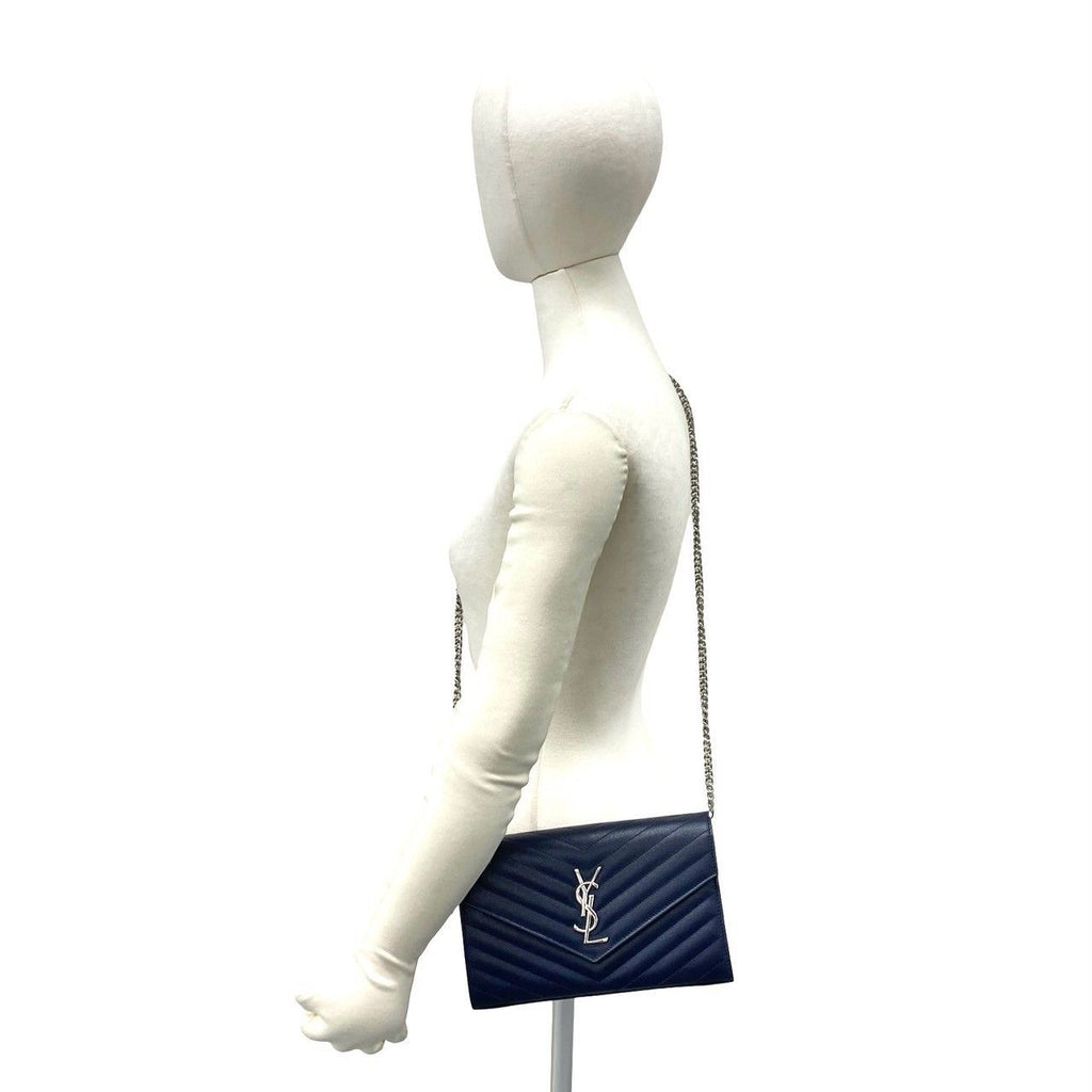 Saint Laurent Paris YSL Cassandra Logo Leather Chain Shoulder Bag Navy — view 2