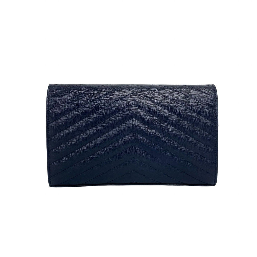 Saint Laurent Paris YSL Cassandra Logo Leather Chain Shoulder Bag Navy — view 3