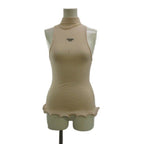 Fendi Ruffled Top Knit Tank Top Wool 38 Pink Ribbed High Neck Ruffle Hem PP