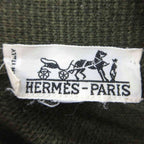 Hermes Cardigan Suede Leather Knit Contrast M Khaki Beige Neck PP — view 5