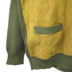 Hermes Cardigan Suede Leather Knit Contrast M Khaki Beige Neck PP — view 4