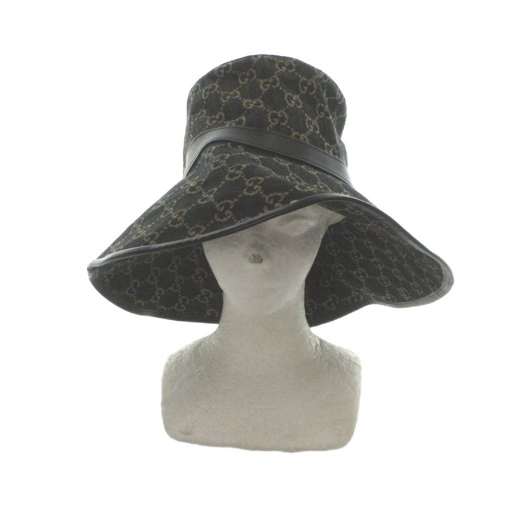 Gucci Bucket Hat Logo Canvas GG M 57 Black — view 2