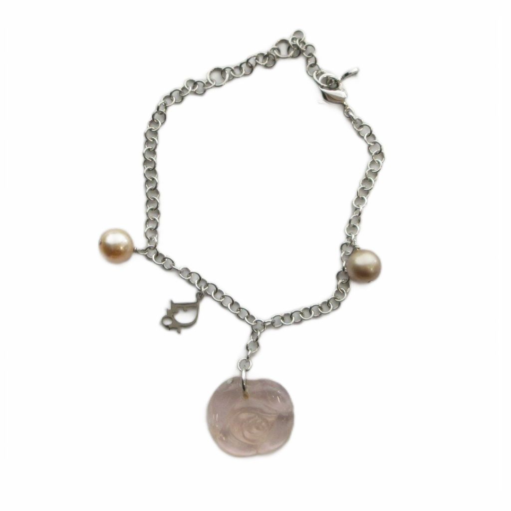 Dior Bracelet Faux Pearl Silver Color Pink