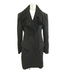 Fendi Lapel Contrast Long Coat Sheep Leather 40 Gray Black Double Breasted