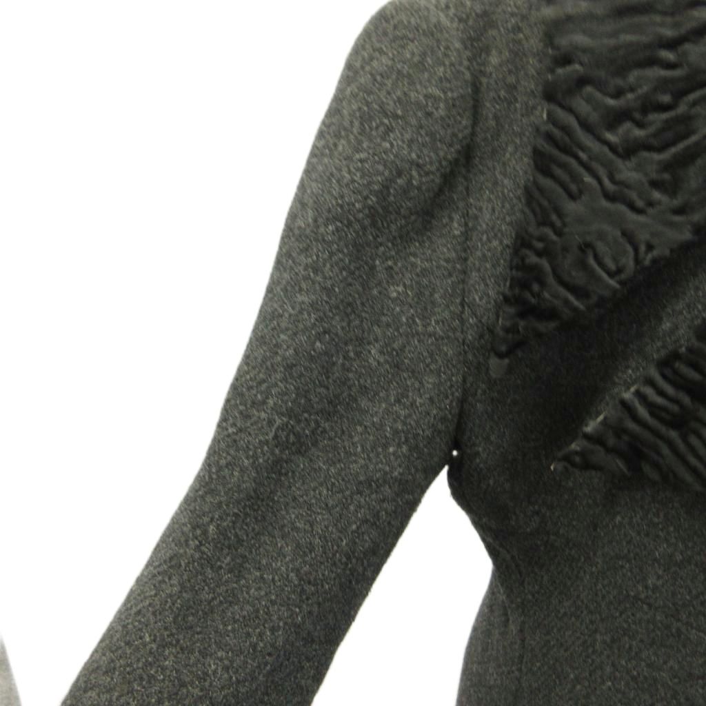 Fendi Lapel Contrast Long Coat Sheep Leather 40 Gray Black Double Breasted — view 6