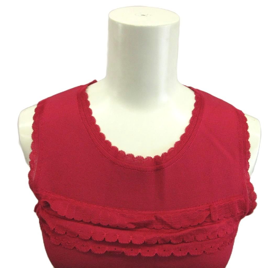 Dior Summer Knit Dress 36 Pink Sleeveless Round Neck Ruffle Knee Length Midi YU — view 5