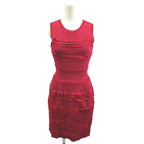 Dior Summer Knit Dress 36 Pink Sleeveless Round Neck Ruffle Knee Length Midi YU