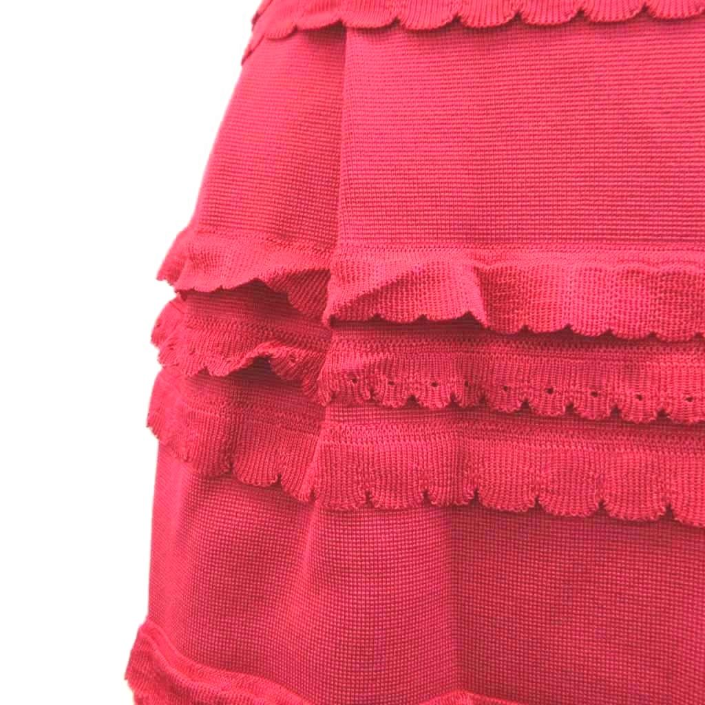 Dior Summer Knit Dress 36 Pink Sleeveless Round Neck Ruffle Knee Length Midi YU — view 8
