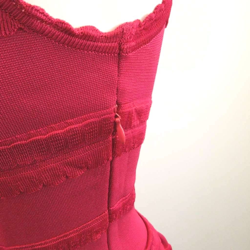 Dior Summer Knit Dress 36 Pink Sleeveless Round Neck Ruffle Knee Length Midi YU — view 7