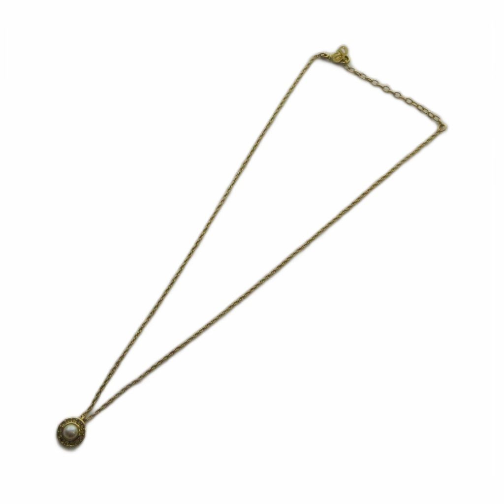 Dior Necklace Rhinestone Faux Pearl Pendant Gold — view 3