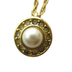 Dior Necklace Rhinestone Faux Pearl Pendant Gold