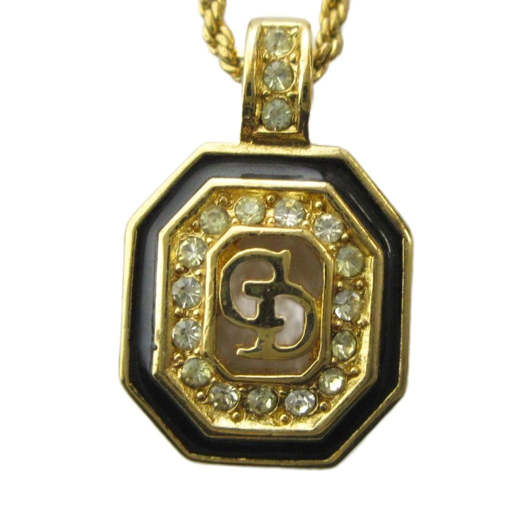 Dior Necklace CD Logo Rhinestone Pendant Gold