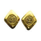 Chanel Earrings Logo CC Diamond Clip on Gold