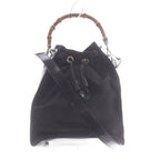Gucci Shoulder Bag 2-Way Natural Bamboo Trimming Leather Black