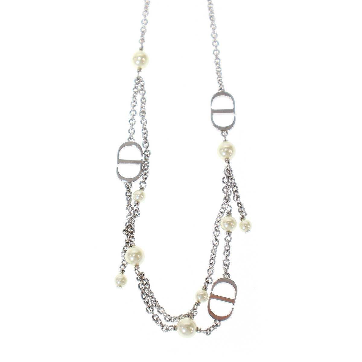 Dior Petit CD Faux Pearl Necklace Silver — view 2
