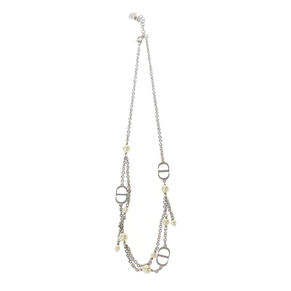 Dior Petit CD Faux Pearl Necklace Silver