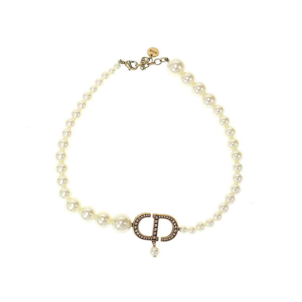 Dior 30 Montaigne Choker Faux Pearl Necklace White Gold