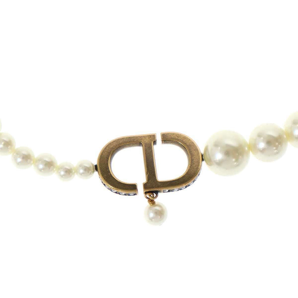 Dior 30 Montaigne Choker Faux Pearl Necklace White Gold — view 4