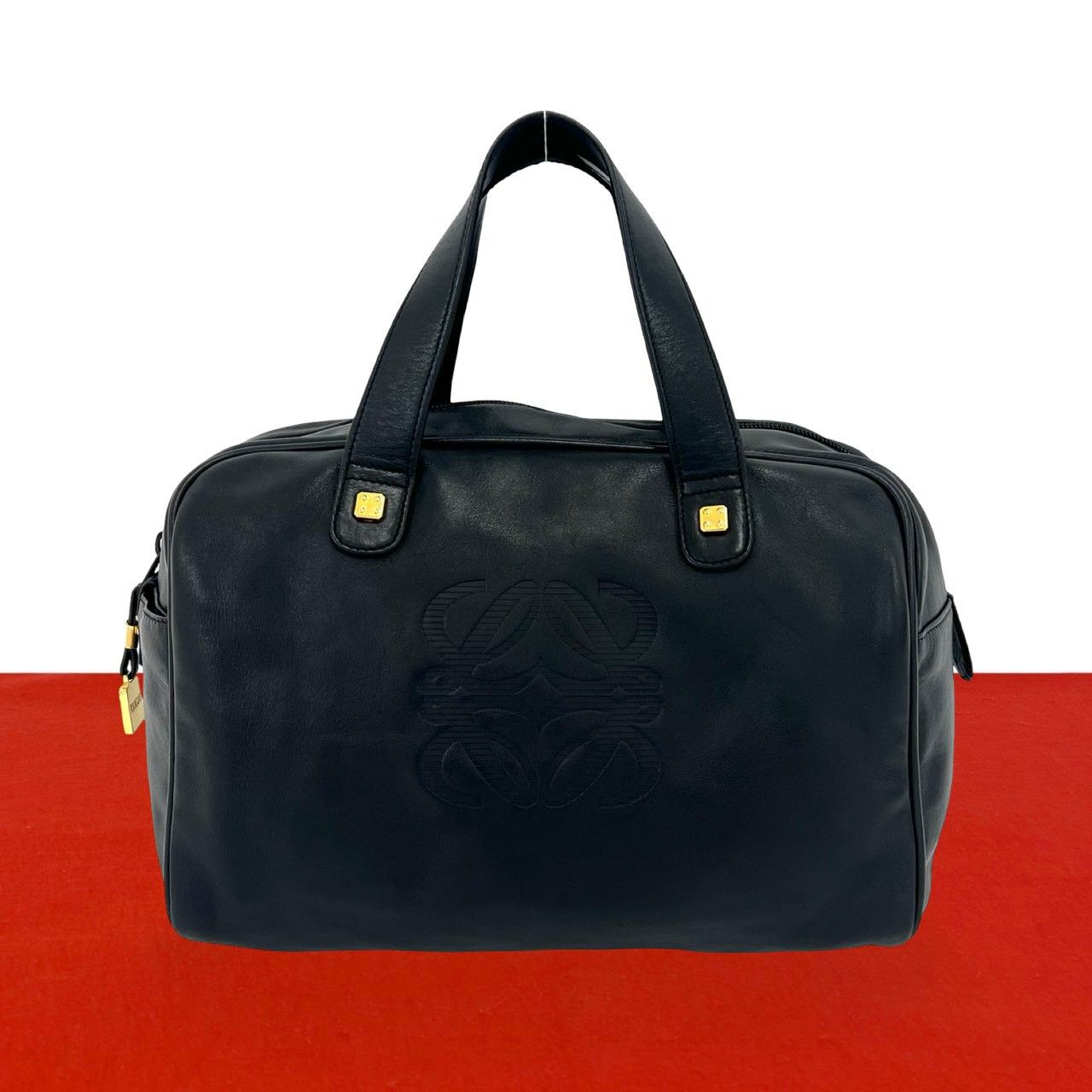 Loewe Vintage Amazona 28 Anagram Leather Mini Boston Bag Tote Black