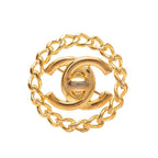 Chanel CC Logo Turnlock Chain Motif Vintage Brooch Gold Plated