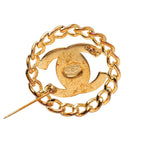 Chanel CC Logo Turnlock Chain Motif Vintage Brooch Gold Plated — view 3