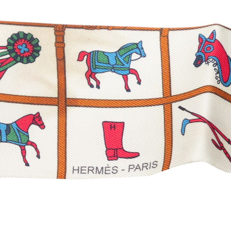 Hermes Twilly Couvertures Et Tenues de Jour Horsewear Scarf Beige Multicolor — view 5