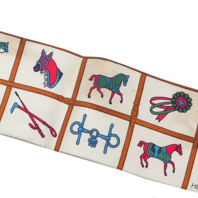 Hermes Twilly Couvertures Et Tenues de Jour Horsewear Scarf Beige Multicolor — view 4