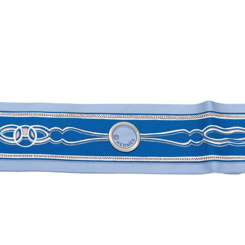 Hermes Twilly Maillon Chain Ring Scarf Blue Silk — view 2