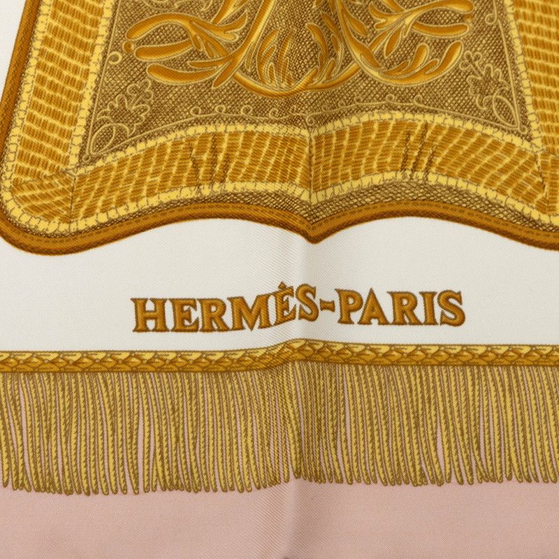 Hermes Carre 90 Saber Decoration Bag Poste Et Cavalerie Scarf Pink White Silk — view 3