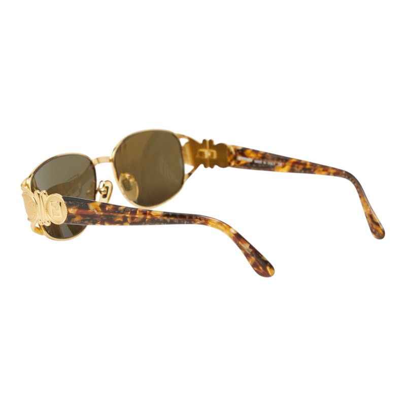 Fendi FF Logo Coin Motif Eyewear Sunglasses 034 Brown Gold Acetate Plated — view 2
