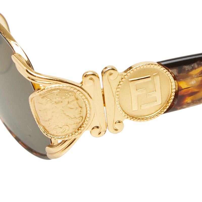 Fendi FF Logo Coin Motif Eyewear Sunglasses 034 Brown Gold Acetate Plated — view 5