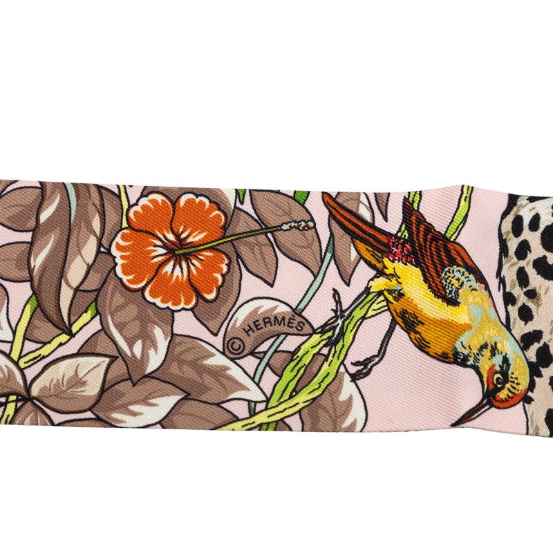 Hermes Twilly Jungle Love Scarf New Tag Leopard Pink Brown Silk — view 3