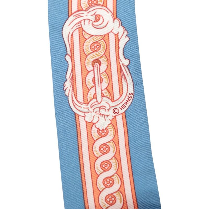 Hermes Twilly Bride de Cour Scarf New Tag Blue Pink Silk — view 3