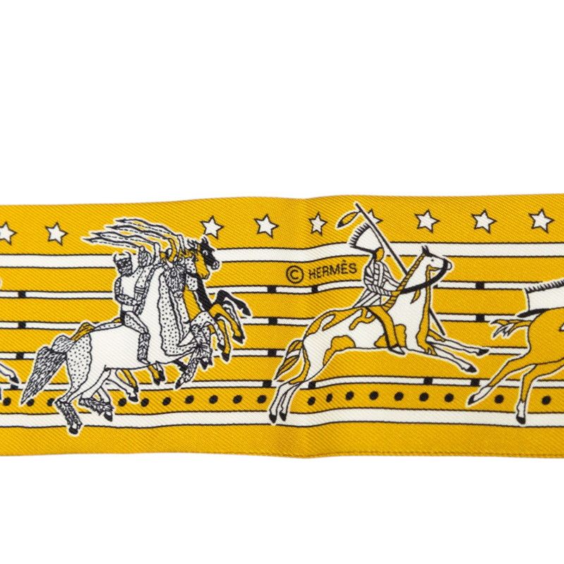 Hermes Twilly Pawnee Chief Pani la Shar Scarf Gray Mustard Silk — view 3