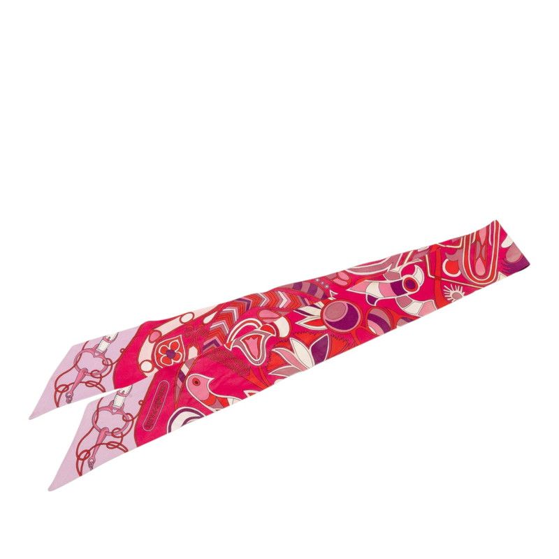 Hermes Twilly Folklore BE Fuchsia Rouge Rose Scarf Purple Magenta Silk