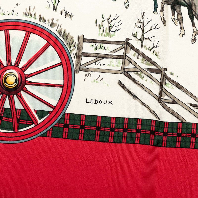 Hermes Carre 90 Winter Mail L'hiver en Poste Scarf Red Multicolor Silk — view 7