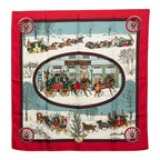 Hermes Carre 90 Winter Mail L'hiver en Poste Scarf Red Multicolor Silk