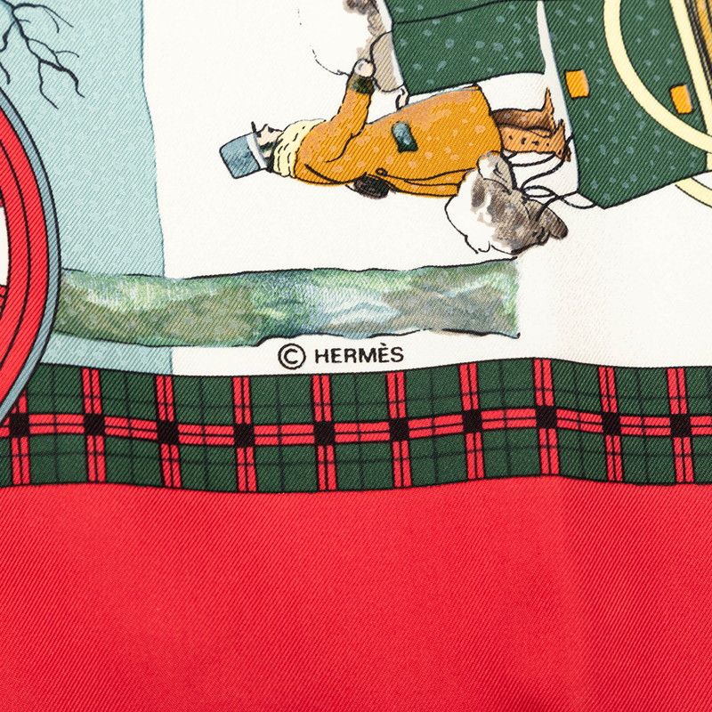 Hermes Carre 90 Winter Mail L'hiver en Poste Scarf Red Multicolor Silk — view 4