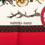 Hermes Carre 90 Winter Mail L'hiver en Poste Scarf Red Multicolor Silk — view 6