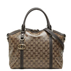 Gucci GG Crystal Interlocking 2-Way Shoulder Bag Brown Leather